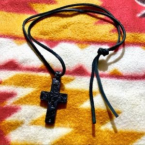 Diesel leather cross pendant necklace New without tag